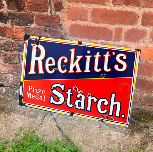 Reckitt's Prize Medal Starch Red And Blue Metal Sign Plaque