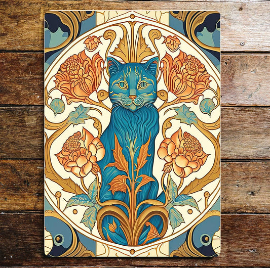 Art Nouveau cats blue pattern | Metal Sign plaque