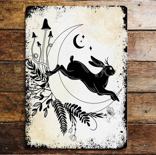 Hare & Moon mystical | Metal Wall Sign Plaque