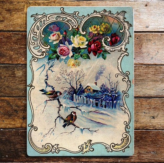 WINTER BIRDS FLOWERS Wall | Metal Sign Plaque