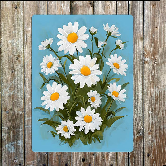 Painting of Vibrant Daisies Flowwer Blue | Metal Sign Plaque