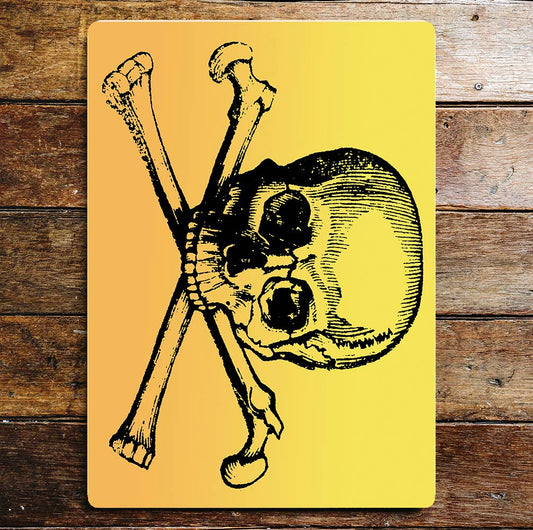 Skull Head & Cross Bones Halloween Metal Wall Sign