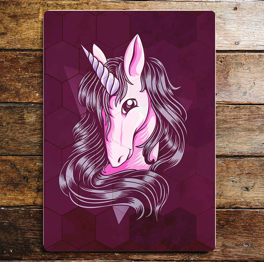 Pink Unicorn Long Hair Mane Cute Metal Sign Plaque