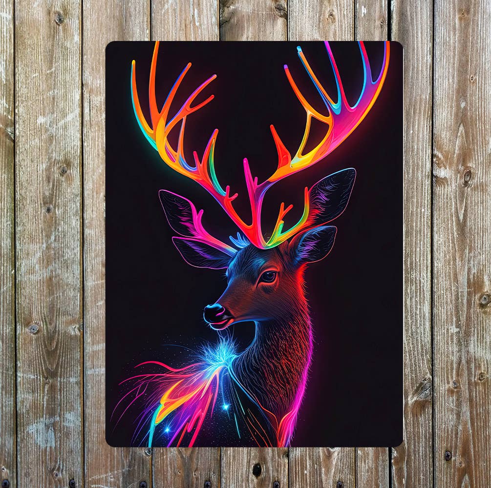 Colourful Deer Neon Affect | Metal Sign Plaque