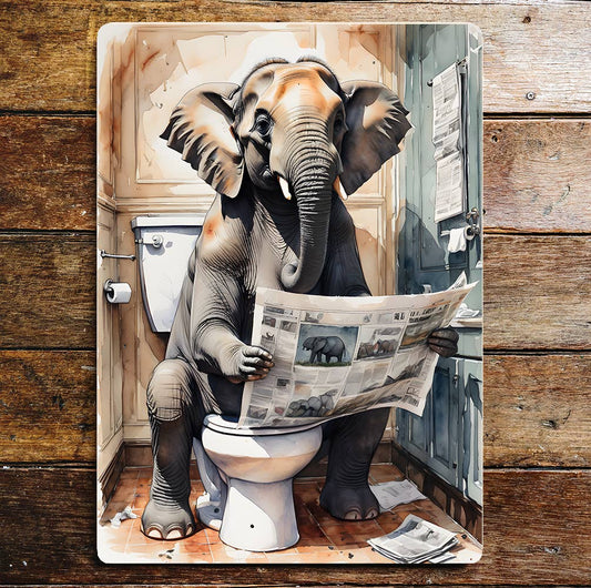 Elephant on the Toilet Newspaper funny | Metal Sign Plaque