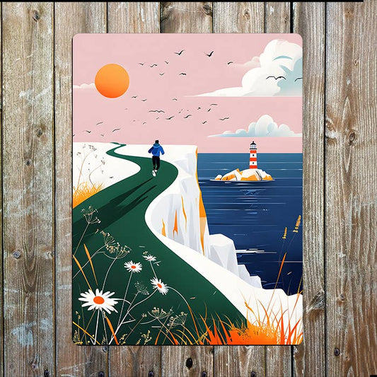 Coastal Scene Runing Cliff Sea Nautical | Metal Sign Plaque