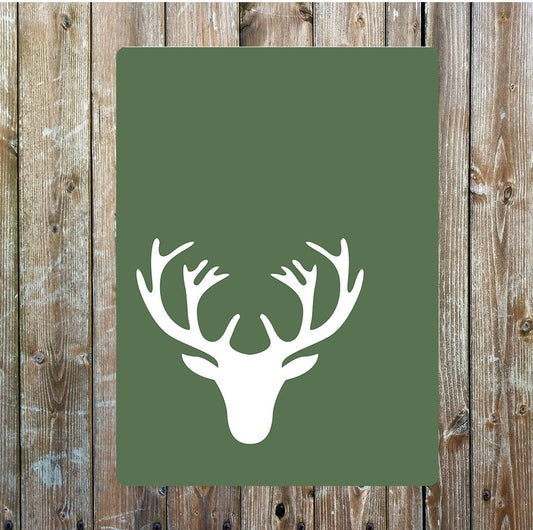 Stags head deer green art Metal Sign Plaque