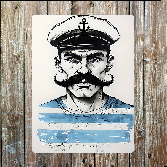 Sailor Face Illustration Sea Nautical Metal Sign Plaque