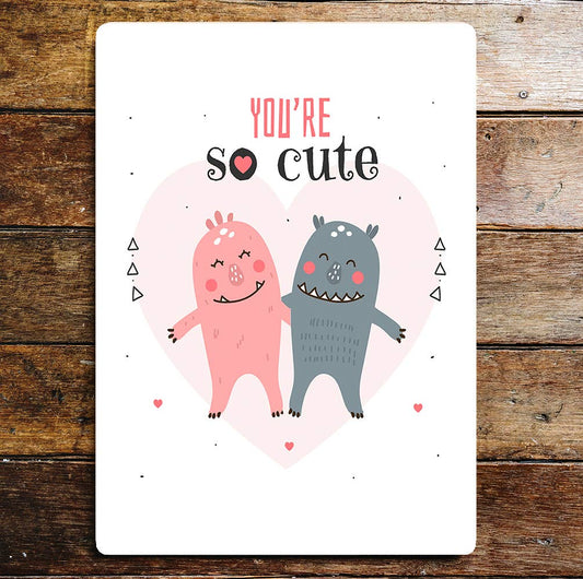 Monster couple love cute heart | Metal Sign Plaque