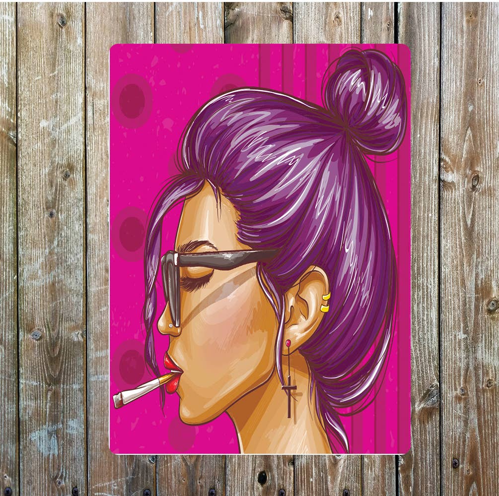 Smoking purple Pop art Metal Sign Plaque