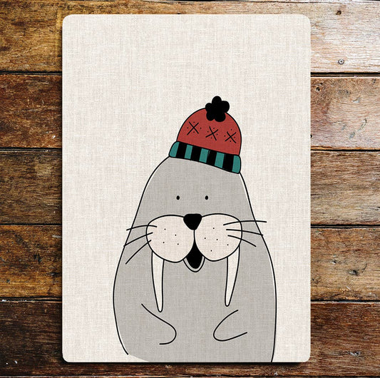 Walrus Animals Hat Cute | Metal Wall Sign