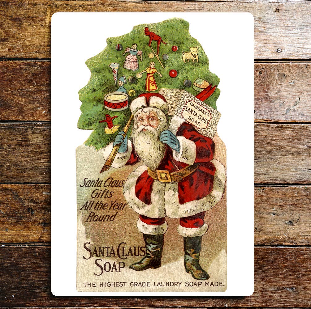 Santa Claus Soap Christmas Sack Toys Metal Wall Sign