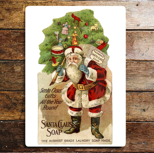Santa Claus Soap Christmas Sack Toys Metal Wall Sign