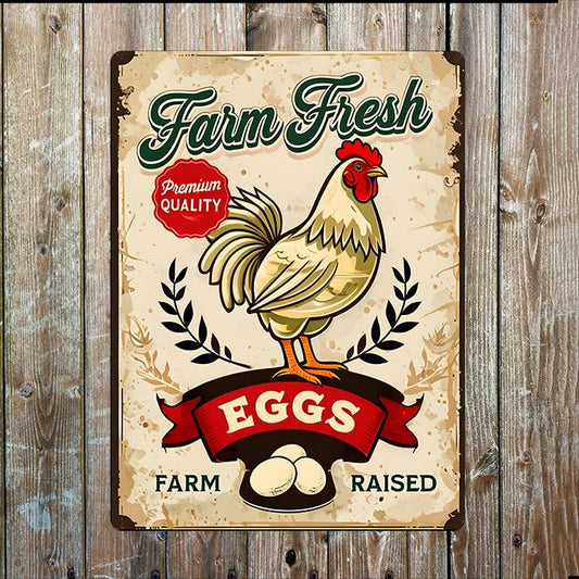 Farm Fresh Eggs Chicken Retro | Metal Sign Plaque