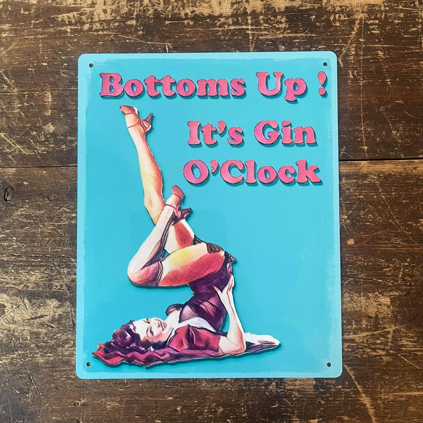 Bottoms Up Its Gin O'clock | Metal Humour Wall Sign