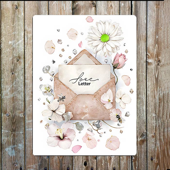 Watercolor Open Envelope Love Letter | Metal Sign Plaque