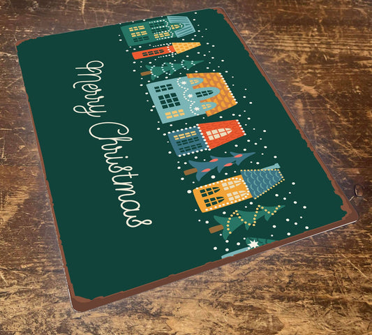 Christmas Houses Illustrations | Metal Vintage Wall Sign