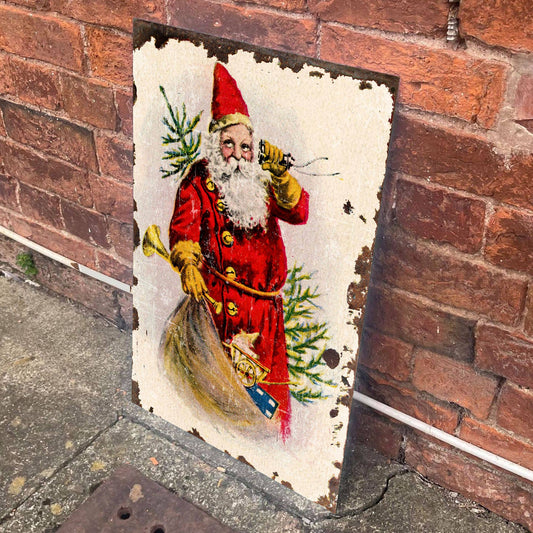 Vintage Santa With Sack Christmas | Metal Vintage Wall Sign