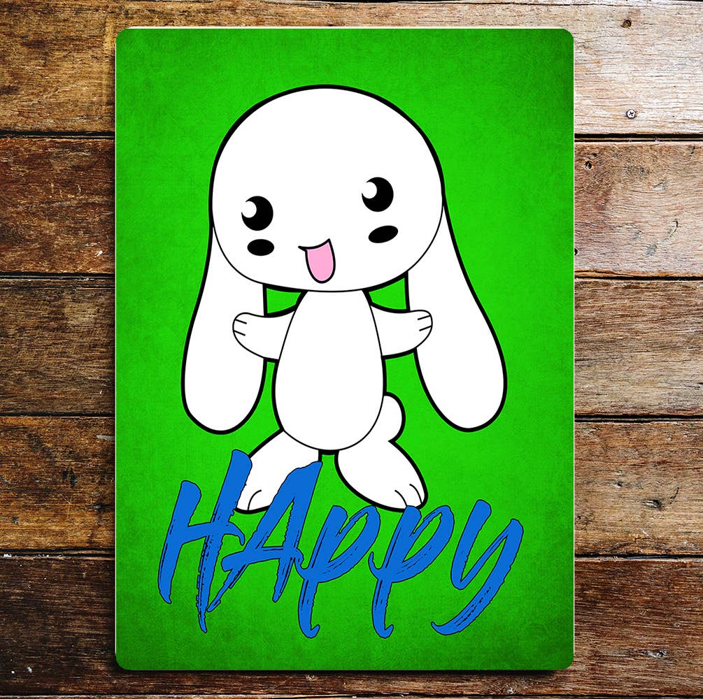 Be Happy Cute Bunny Rabbit | Metal Sign Plaque