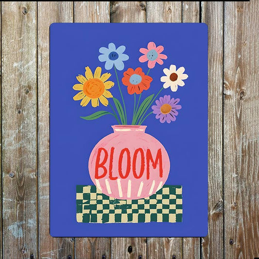 Pink Vase With Colourful Flowers Bloom | Metal Sign Plaque