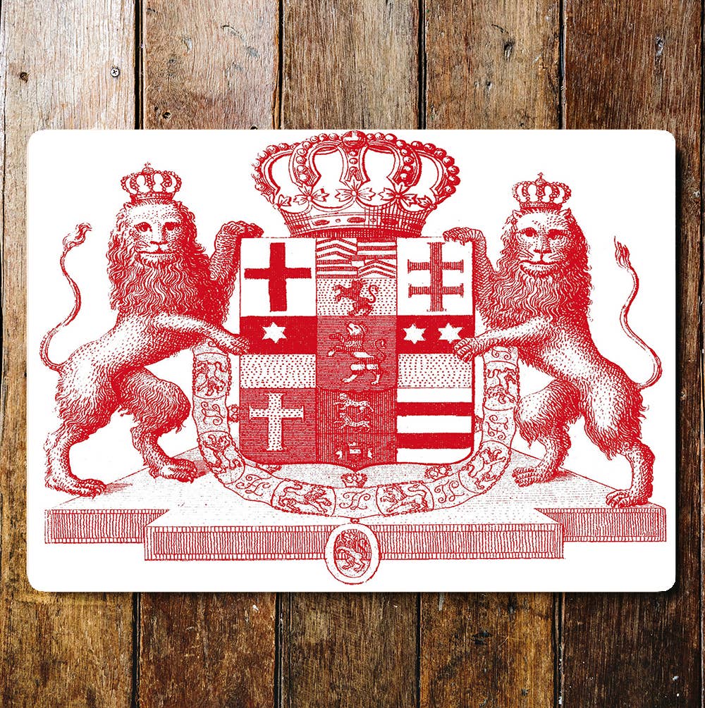 Coat Of Arms Red And White Lion Crown | Metal Sign Plaque