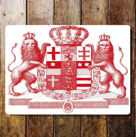 Coat Of Arms Red And White Lion Crown | Metal Sign Plaque