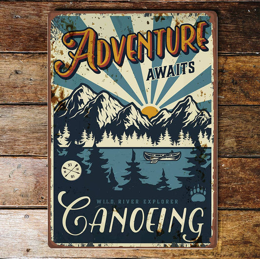 Adventure Awaits Canoeing | Metal Wall Sign Plaque