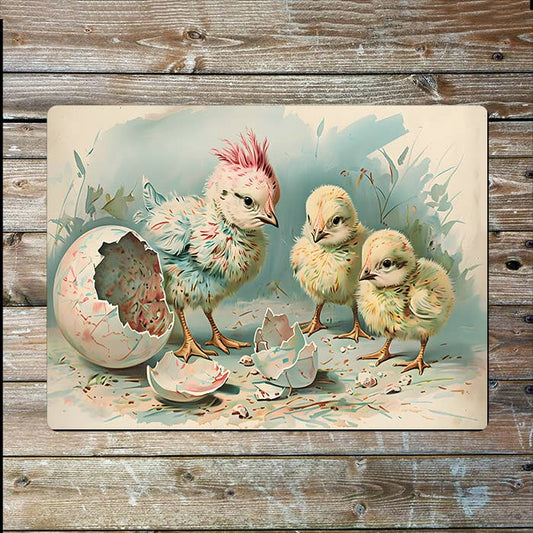 Vintage Easter Chicks Hatch Crack Eggs | Metal Sign Plaque