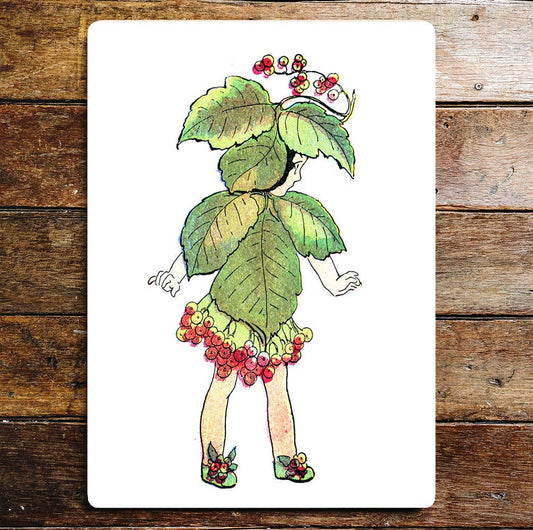 Girl Dress Up Leaves Berries | Metal Sign Plaque