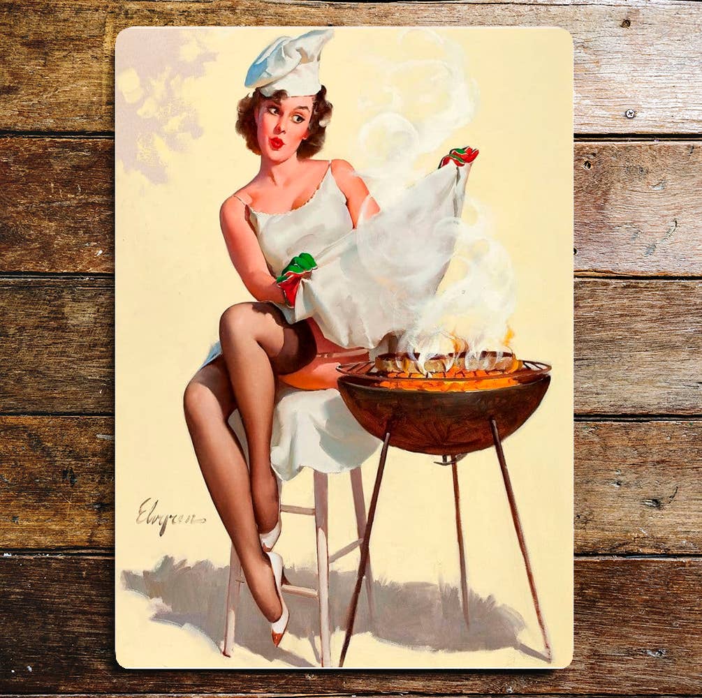 Pin Up Girl BBQ apron Metal Sign