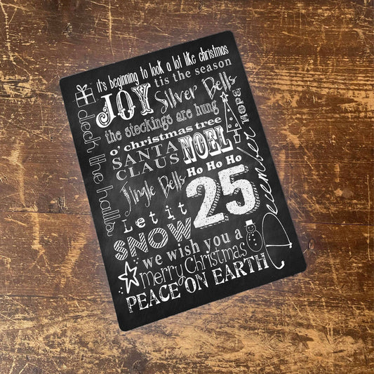Christmas Text Noel Peace on Earth | Metal Sign