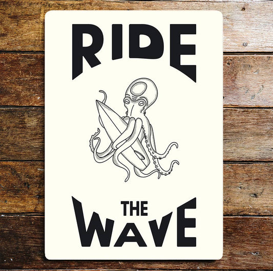 Ride the Wave Surf Beach Vibes Metal Sign Plaque