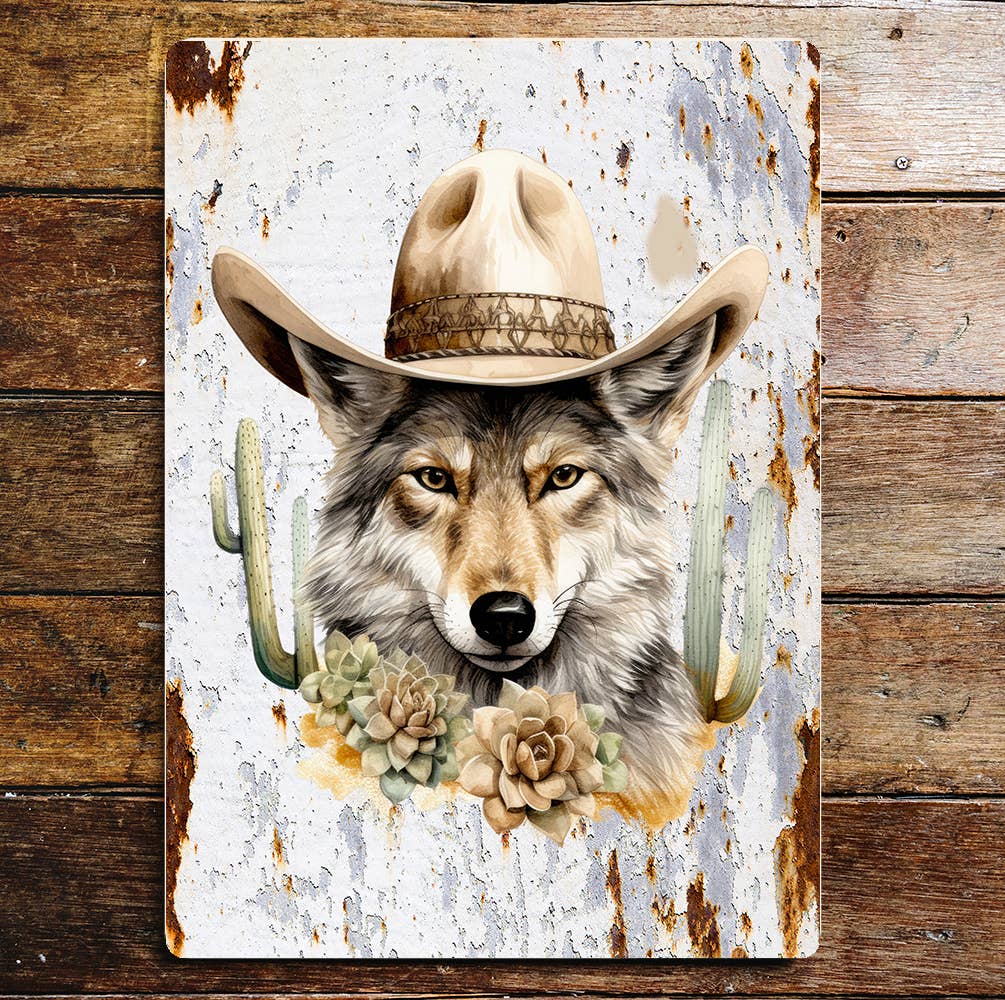 Cowboy Wolf Wildlife Nature Lifestyle | Metal Sign Plaque