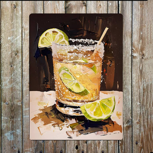 Still Life of Cocktail Glass Metal Sign Plaque