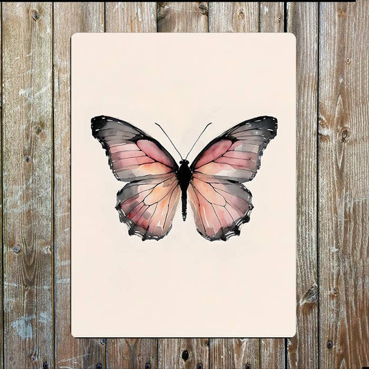 Watercolour Pink Butterfly Illustration | Metal Sign Plaque
