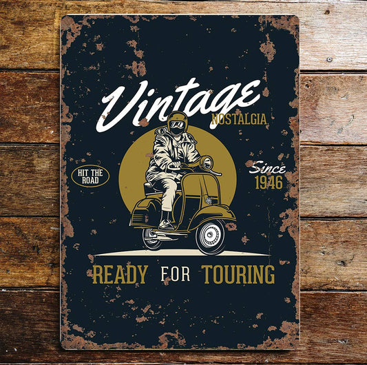Vintage moped scooter touring wall art | Metal Sign Plaque