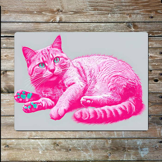 Neon Pink Cat | Illustration | Metal Sign Plaque