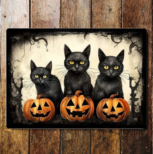 Witches Black Cats Halloween Art | Metal Sign Plaque