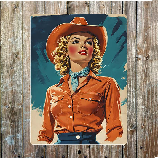 Woman In Cowboy Hat Cowboy Western | Metal Sign Plaque