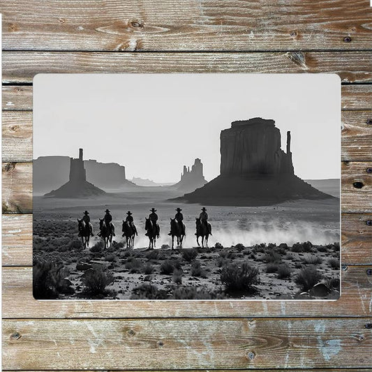 Silhouetted Horseriding Cowboy Western Art Metal Sign Plaque