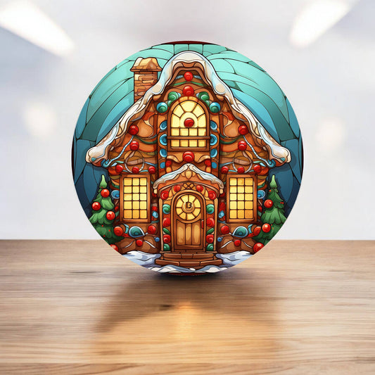 Ginger Bread Stained Glass Effect Xmas Circle Metal Sign