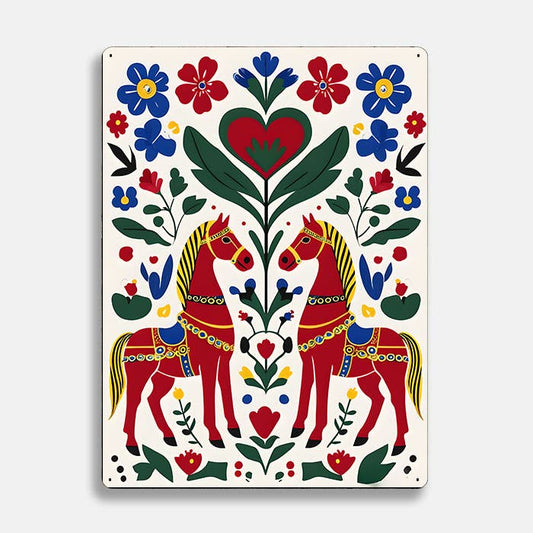 Dala red horse Swedish scandinavian folk | Metal Sign Plaque