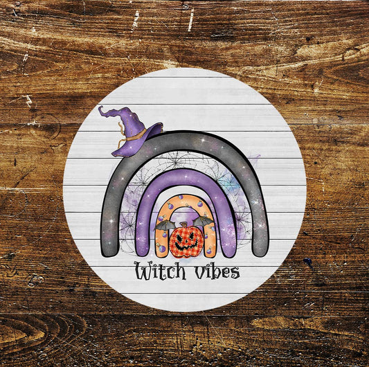 Witches Vibes Halloween Hat Pumpkins Circle Metal Sign