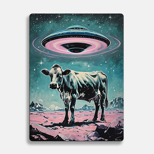 A Cow In An Alien Landscape UFO | Metal Sign Plaque
