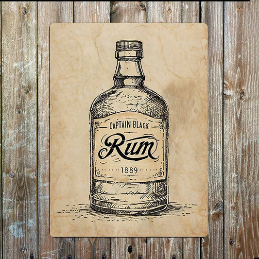 Rum Bottle Illustration sea Nautical Metal Sign Plaque