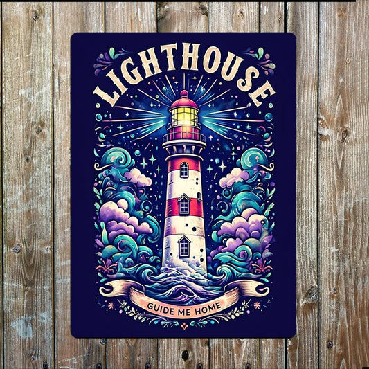 Bright Lighthouse Guide Me Home Nautical | Metal Sign Plaque