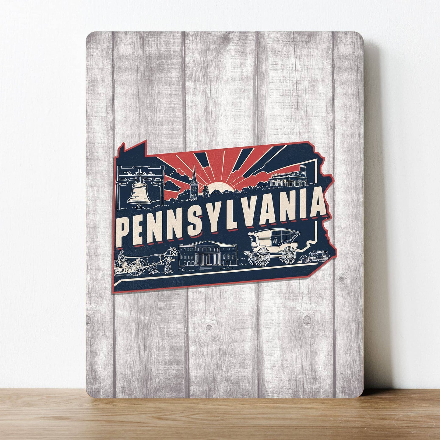Pennsylvania USA Wooden Effect Metal Sign Plaque