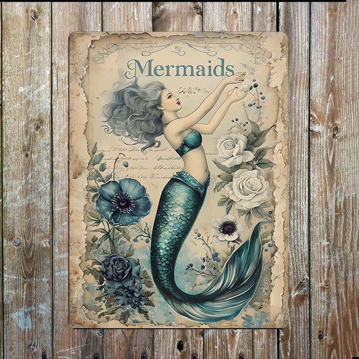 Mermaid Illustration Under Sea Nautical | Metal Sign Plaque