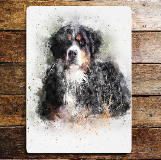 Bernese Mountain Dog Laying Drawing | Metal Sign Plaque