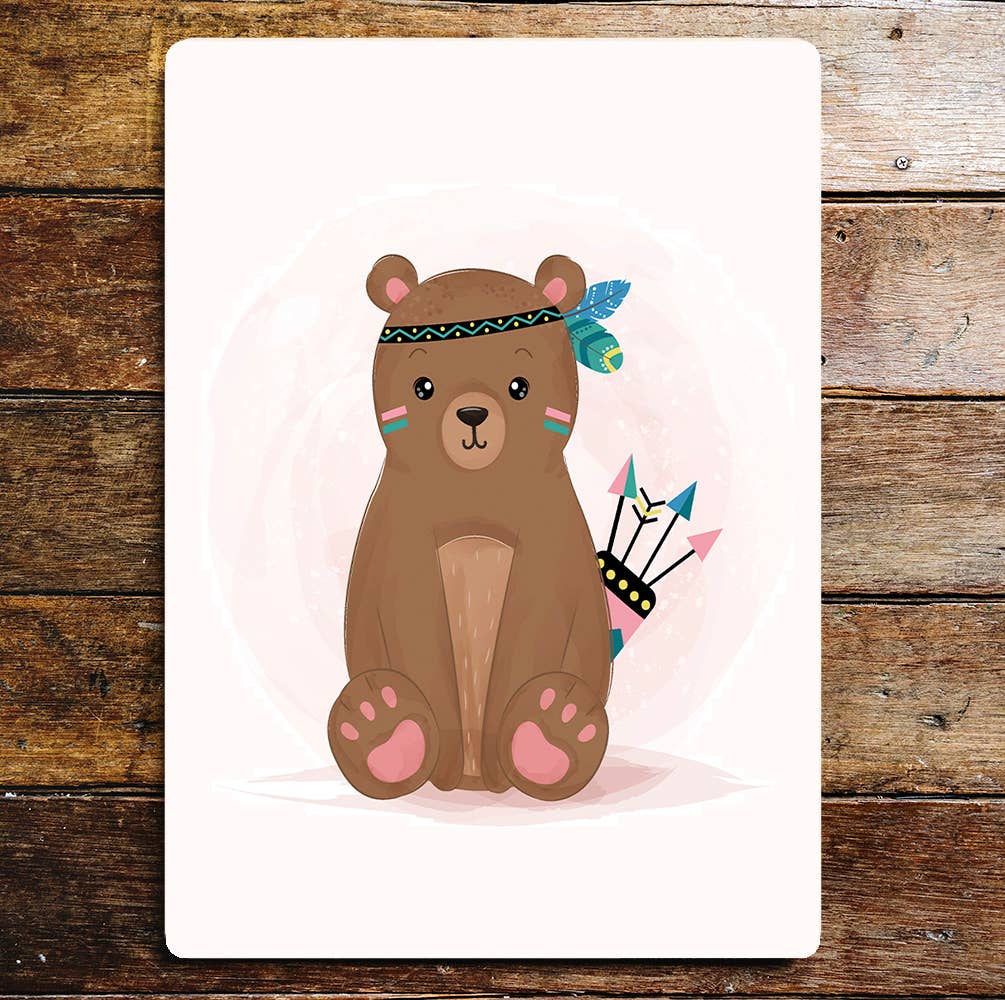 Tribal baby bear bedroom lifestyle art | Metal Sign Plaque